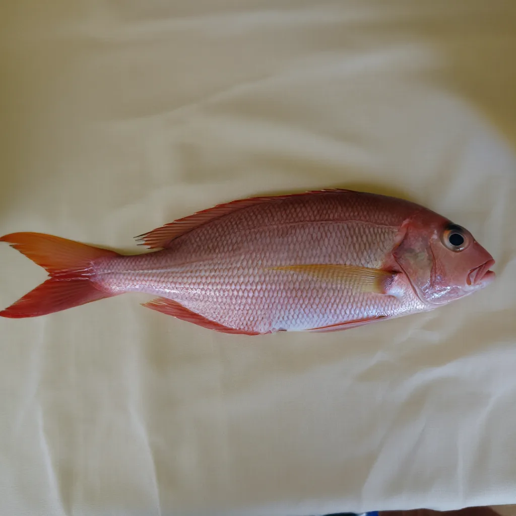 A single red mullet arranged on pale linen, a natural history specimen study